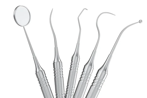 Dental set, mirror, probe, isolated on white background, 3D rendering — Stock Photo, Image