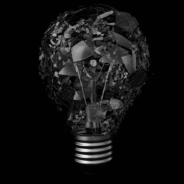 Bulib luz aislada sobre fondo negro, bombilla de explosión, renderizado 3d — Foto de Stock