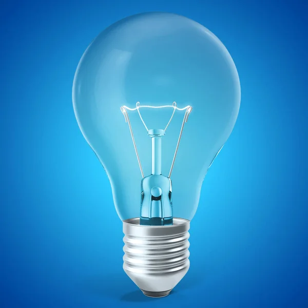 Bombilla sobre fondo azul, concepto de idea, concepto de innovación. renderizado 3d — Foto de Stock