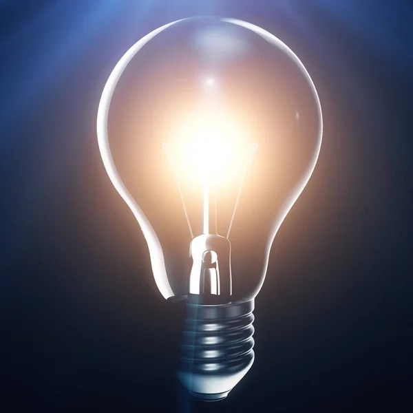 Bombilla de luz sobre fondo azul, concepto de idea, concepto de innovación, representación 3d — Foto de Stock