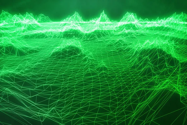 3D illustration abstrakt grön liggande bacgkround. Cyberrymden rutnät. Begreppet internet-anslutningar i molntjänster. — Stockfoto