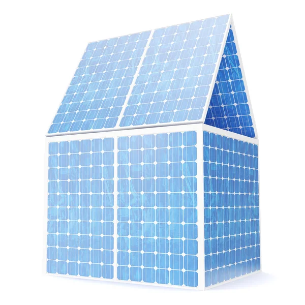 3D illustration concept of a house made of solar panels. Concept alternative electricity source. Eco energy, clean Energy — Stock Photo, Image
