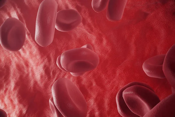 Células de sangue vermelhas: responsável pelo transporte de oxigênio, regulação de sangue de pH, comida e proteção de jaulas de um organismo. Renderização 3d — Fotografia de Stock