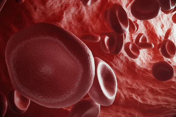 Glóbulos rojos en la arteria, flujo dentro del cuerpo, concepto de atención médica de la salud humana, 3d prestación — Foto de Stock