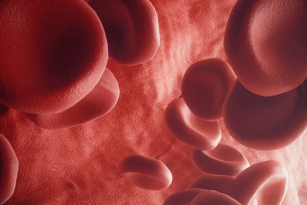 Rote Blutkörperchen in der Arterie, Strömung im Körper, Konzept medizinische menschliche Gesundheit, 3D-Rendering — Stockfoto