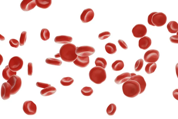 抽象的红血细胞，科学或医学或微生物的概念，在白色背景上孤立的 3d 渲染 — 图库照片