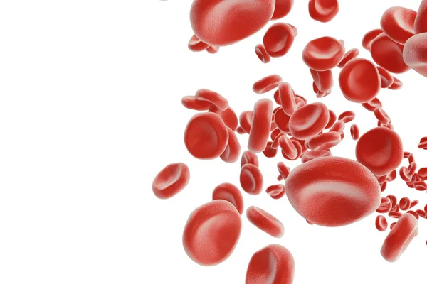Los glóbulos rojos en la vena o arteria, fluyen dentro de un organismo vivo, haciendo 3d aislado sobre fondo blanco —  Fotos de Stock