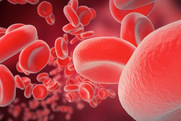 Células de sangue vermelhas: responsável pelo transporte de oxigênio, regulação de sangue de pH, comida e proteção de jaulas de um organismo. Renderização 3d — Fotografia de Stock