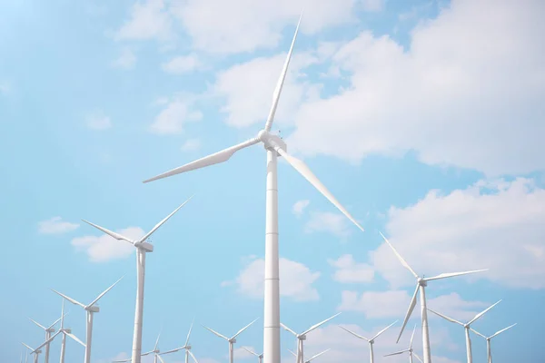 3D-Illustration, Windkraftanlage mit blauem Himmel. Energie und Strom. alternative Energien, ökologische oder grüne Stromerzeuger. Energie, Ökologie, Technologie, Elektrizität. — Stockfoto