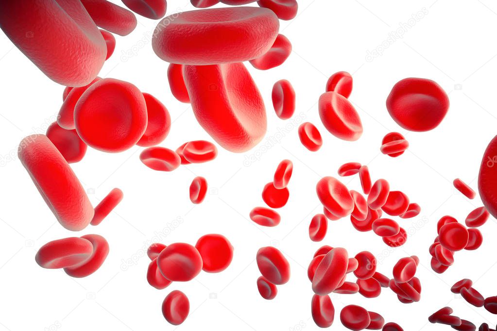 Red blood cells in artery, flow inside body, concept medical human health care, 3d rendering isolated on white background