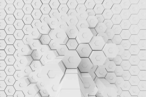 Fondo abstracto hexagonal geométrico blanco, representación 3d — Foto de Stock