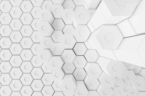 Weißer geometrischer sechseckiger abstrakter Hintergrund, 3D-Rendering — Stockfoto