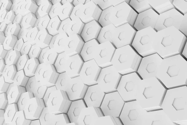 Branco geométrico hexagonal abstrato fundo, 3d renderização — Fotografia de Stock
