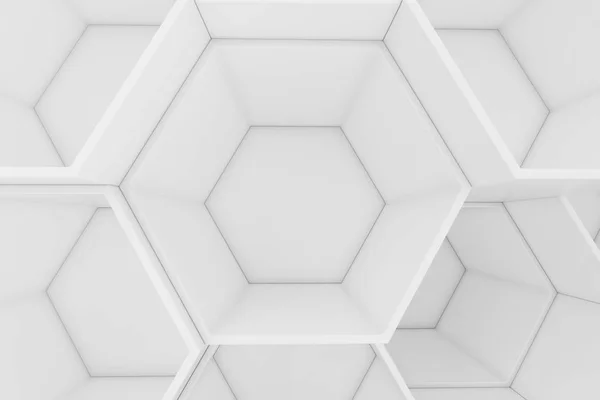 Λευκό Κενό Γεωμετρικά Εξαγωνικό Κυψελωτό Αφηρημένα Φόντο Rendering — Φωτογραφία Αρχείου