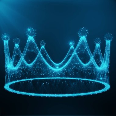 Düşük poli illüstrasyon Crown oluşur, çizgiler, noktalar ve şekiller. 3D render