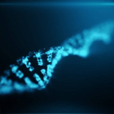 Mavi noktalar ve çizgiler Çokgen Dna kavram onsisting. Dijital illüstrasyon Dna yapısı. DNA molekül yapısı. 3D render