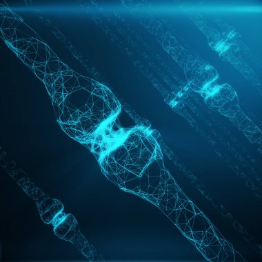 Mavi parlak synapse. Suni nöron yapay zeka kavramı içinde. Bakliyat sinaptik iletim hatları. Soyut Çokgen alanı düşük poli noktalar ve çizgiler bağlanma. 3D render