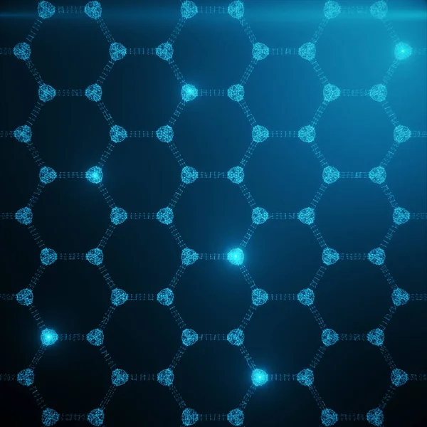 Abstraktní Nanotechnologie Šestihranný Geometrického Tvaru Detail Atomová Struktura Grafenu Koncepce — Stock fotografie