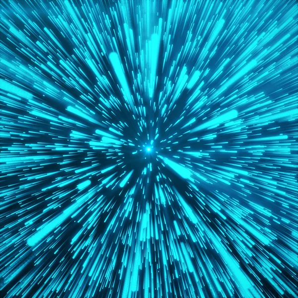 スター ワープまたはハイパースペース抽象的な背景 抽象的な爆発効果 超空間旅行 時間と空間を変更することで宇宙旅行のコンセプトです 青い色合いの背景 レンダリング — ストック写真