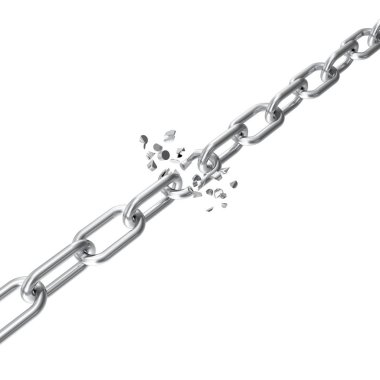 Kırık çelik, Özgürlük kavramı kırık metal zincir bağlar. Bozulma güçlü çelik. 3D çizim