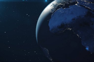 3D render Planet earth gece uzaydan. Nasa tarafından döşenmiş bu görüntü arazi ve bulutlar unsurları yıldız alanı uzaydan Dünya küre