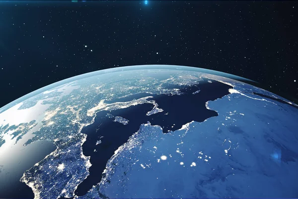 Rendering Planet Erde Aus Dem All Der Nacht Die Weltkugel — Stockfoto