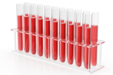 Beyaz arka plan üzerinde renkli sıvı ile kimya şişeler. Kimya kavramı. Laboratuvar test tüpleri ve şişe renkli sıvılar ile. 3D render