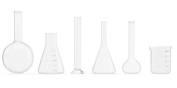 在白色背景上设置空化学烧瓶 科学化学概念 空实验室试管和烧瓶 — 图库照片