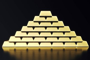 Yakın çekim altın barlar, altın barlar 1000 gram kavramı zenginlik ve rezerv yığını. İş ve Finans başarı kavramı. 3D render
