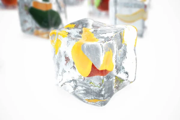 Mango Ice Cube Isolated White Depth Field Effects Ice Cubes — Stock Photo, Image