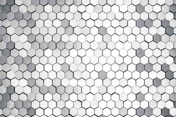 纯银抽象六边形背景 景深效果 结构的大量六边形 钢蜂窝壁纹理 有光泽的六角簇背景 — 图库照片