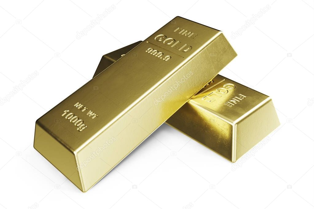 Gold Bar isolated on white background, weight of Gold Bars 1000 grams Concept of wealth and reserve. Concept of success in business and finance, 3d illustration