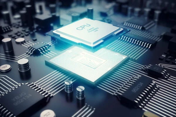 3D rendering Circuit board. Technology background. Central Computer Processors CPU concept. Motherboard digital chip. Tech science EDA background. Integrated communication processor, Information CPU e — Stock Photo, Image