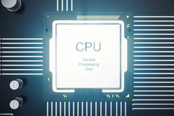 Carte de circuit de rendu 3D. Contexte technologique. Central Computer Processors CPU concept. Carte mère puce numérique. Tech science EDA background. Processeur de communication intégré, processeur d'information e — Photo