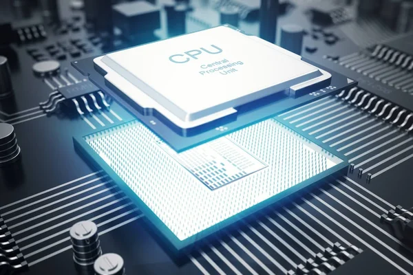 3D rendering Circuit board. Technology background. Central Computer Processors CPU concept. Motherboard digital chip. Tech science EDA background. Integrated communication processor, Information CPU e — Stock Photo, Image