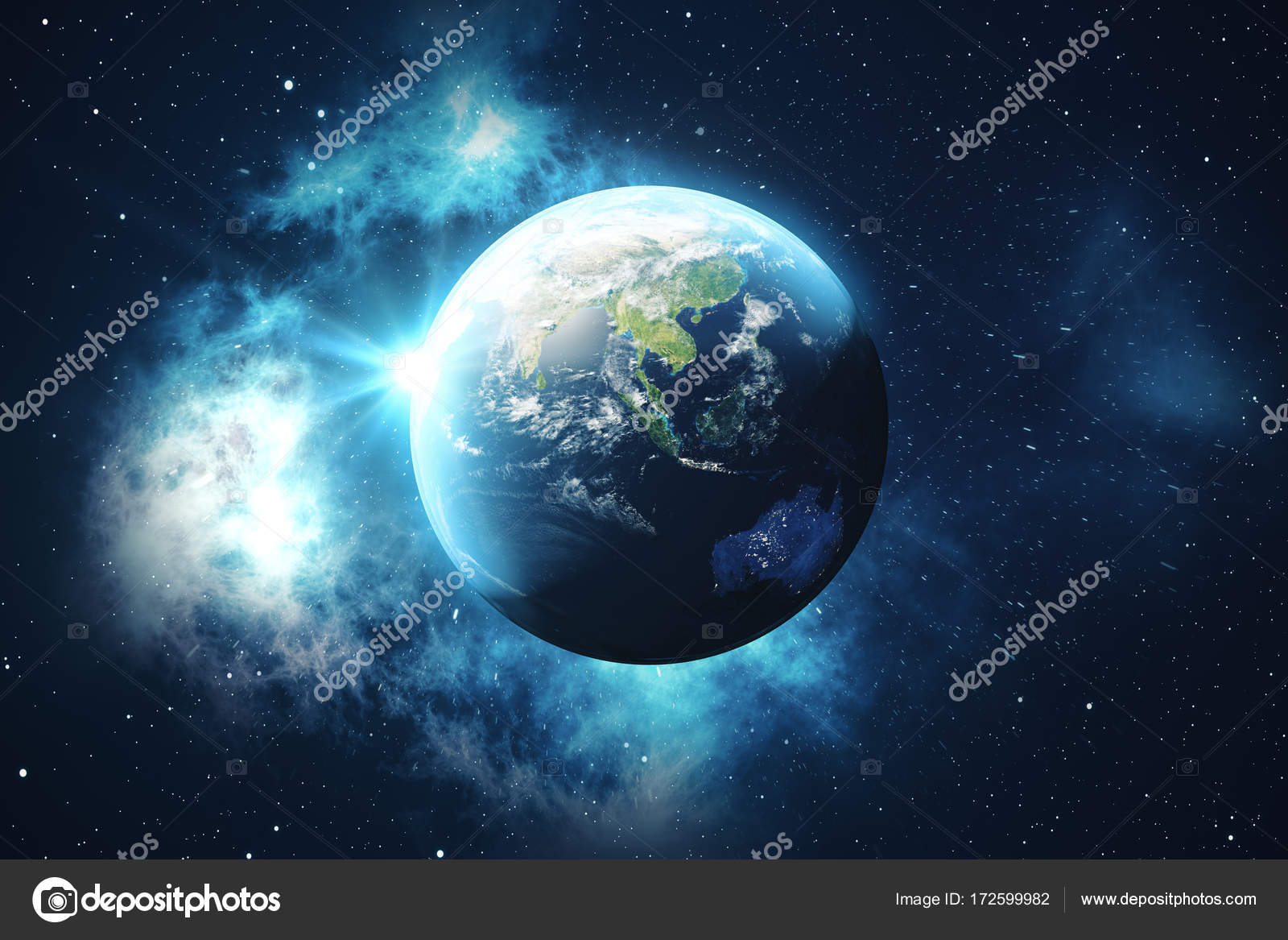 3D Rendering World Globe from Space in a Star Field Showing Night Sky With  Stars and Nebula. View of Earth From Space. Elements of this image  furnished by NASA — Stock Photo ©, image size:1600x1167