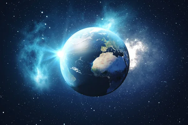 3D Rendering World Globe from Space in a Star Field Showing Night Sky With Stars and Nebula (em inglês). Vista da Terra do Espaço. Elementos desta imagem fornecidos pela NASA — Fotografia de Stock