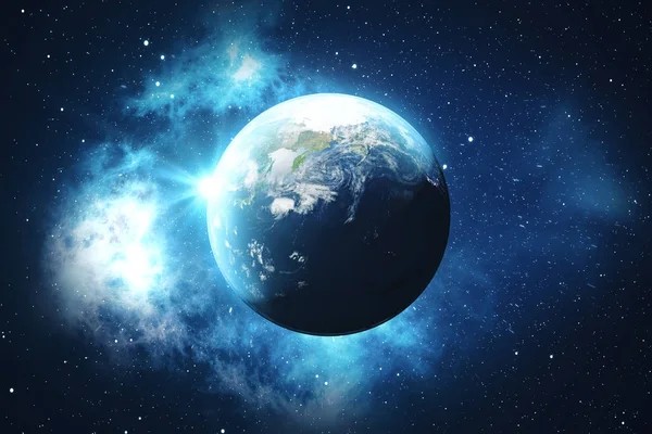 3D Renderöinti World Globe Space Star Field Näytetään Night Sky tähtien ja tähtisumu. Näkymä Maasta avaruudesta. Elementit tämän kuvan kalustettu NASA — kuvapankkivalokuva