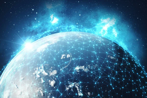 3D Rendering Global Network Background. Connection Lines with Dots Around Earth Globe. Connectivité internationale globale. Terre de l'espace avec étoiles et nébuleuse, éléments de cette image fournis par NA — Photo