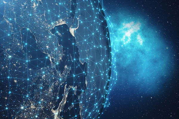 3D Rendering Global Network Background. Connection Lines with Dots Around Earth Globe. Connectivité internationale globale. Terre de l'espace avec étoiles et nébuleuse. Eléments de cette image fournis par NA — Photo