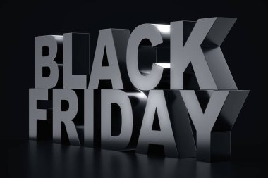 3D render Black Friday, satış mesaj dükkanı için. İş atlamalı depolamak afiş için siyah Cuma. Siyah Cuma satış yazıt tasarım şablonu. Banner tasarımınız için