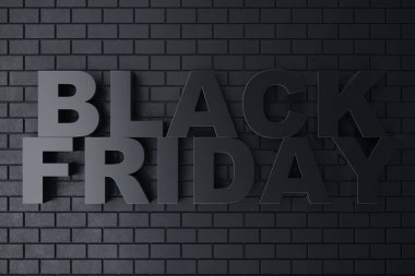 3D render Black Friday, satış mesaj dükkanı için. İş atlamalı depolamak afiş için siyah Cuma. Siyah Cuma satış yazıt tasarım şablonu. Banner tasarımınız için