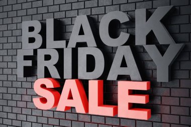 3D render Black Friday, satış mesaj dükkanı için. İş atlamalı depolamak afiş için siyah Cuma. Siyah Cuma satış yazıt tasarım şablonu. Banner tasarımınız için
