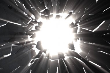 3D render dünya arka plan ses ışık ışınları ile kırık. Beton dünya arka plan kırık.