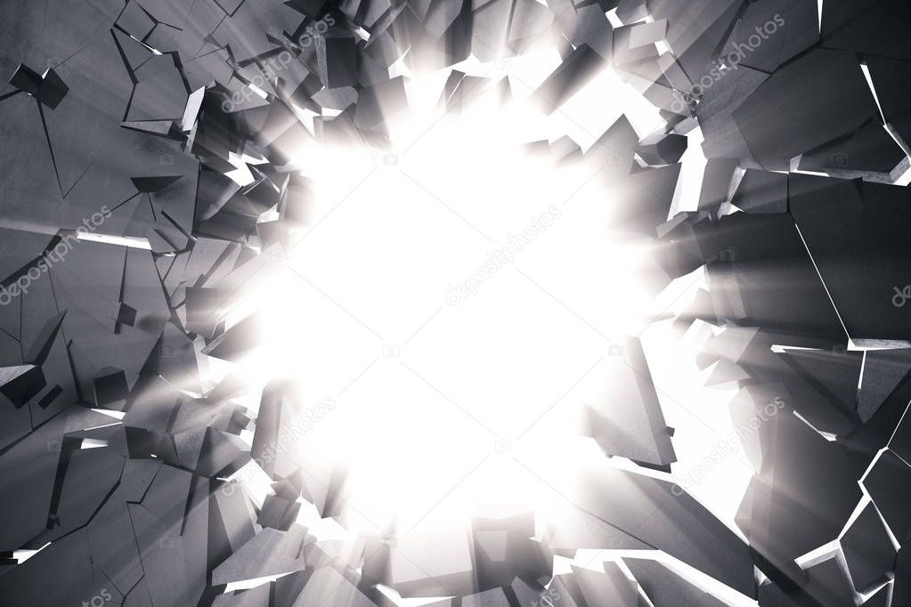 3d rendering cracked earth abstract background with volume light rays. Cracked concrete earth abstract background.