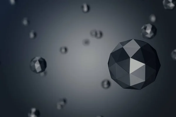 3D απεικόνιση Abstract ιστορικό χαμηλής πολυγωνικά σφαίρας με bokeh αποτελέσματα. Πολυγωνικό σφαίρα σε μαύρο φόντο χώρο. Φουτουριστικό Bacgkround για το σχέδιο σας. — Φωτογραφία Αρχείου