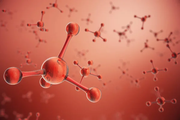 Ilustração 3D Estrutura de átomos. Ciência ou formação médica com moléculas e átomos. Antecedentes médicos para banner ou flyer. Estrutura a nível atómico , — Fotografia de Stock