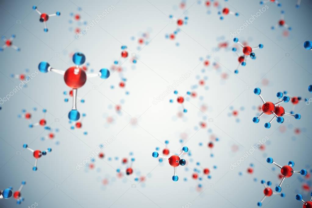 3D illustration molecules. Atoms bacgkround. Medical background for banner or flyer. Molecular structure at the atomic level.