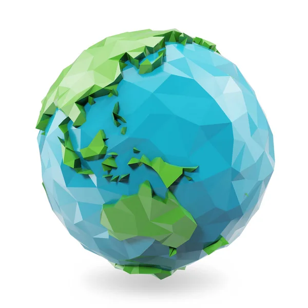 3D Rendering Low Poly Earth Globus Illustration. Polygonales Globus-Symbol, Low-Poly-Stil — Stockfoto