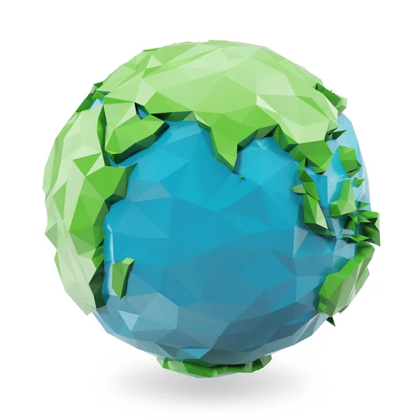 3D rendering alacsony poly föld földgolyó illusztráció. Sokszögű földgömb ikon, alacsony poly stílus — Stock Fotó